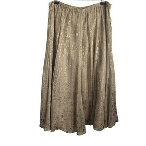 Soft Surroundings Women‎ Skirt L Beige Jacquard Satin Lined Flowy Midi